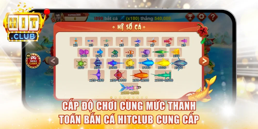 Cấp độ chơi cùng mức thanh toán bắn cá Hitclub cung cấp
